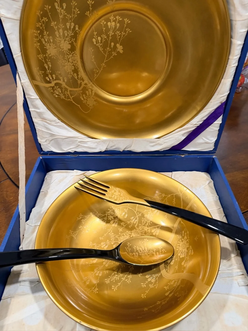Vintage Japanese Fukuju 福寿 Gold & Black Lacquerware Dining/Serving Set – Floral